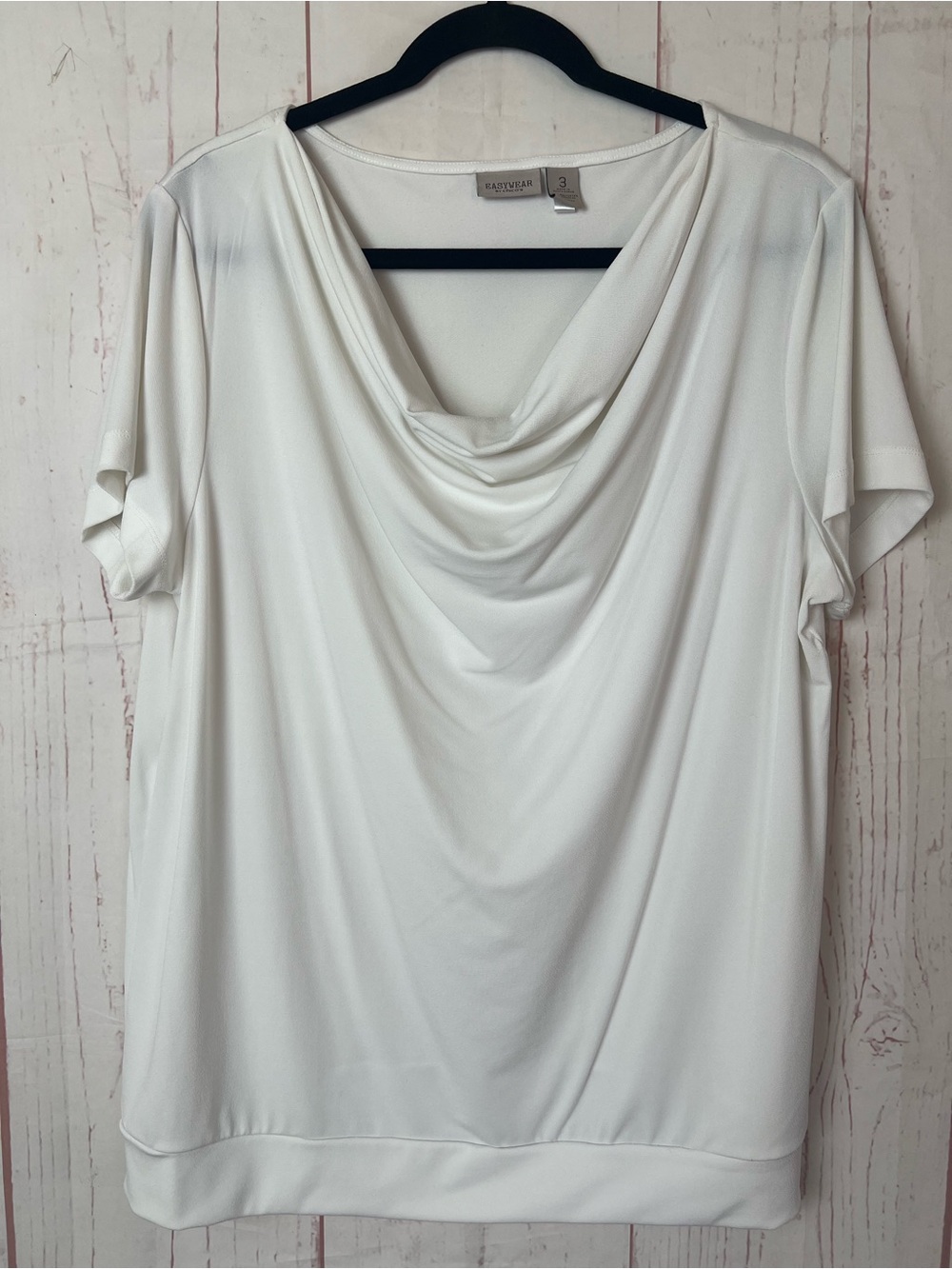 Easywear by Chico's Size 3 XL Solid White Scoop Cowl Neck Liquid Knit Top ~